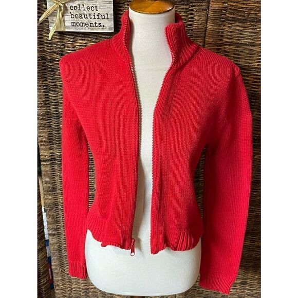 Esprit Vintage (Deadstock) Full Zip Long Sleeve 100% Cotton Mock Collar Red Card - Picture 8 of 11